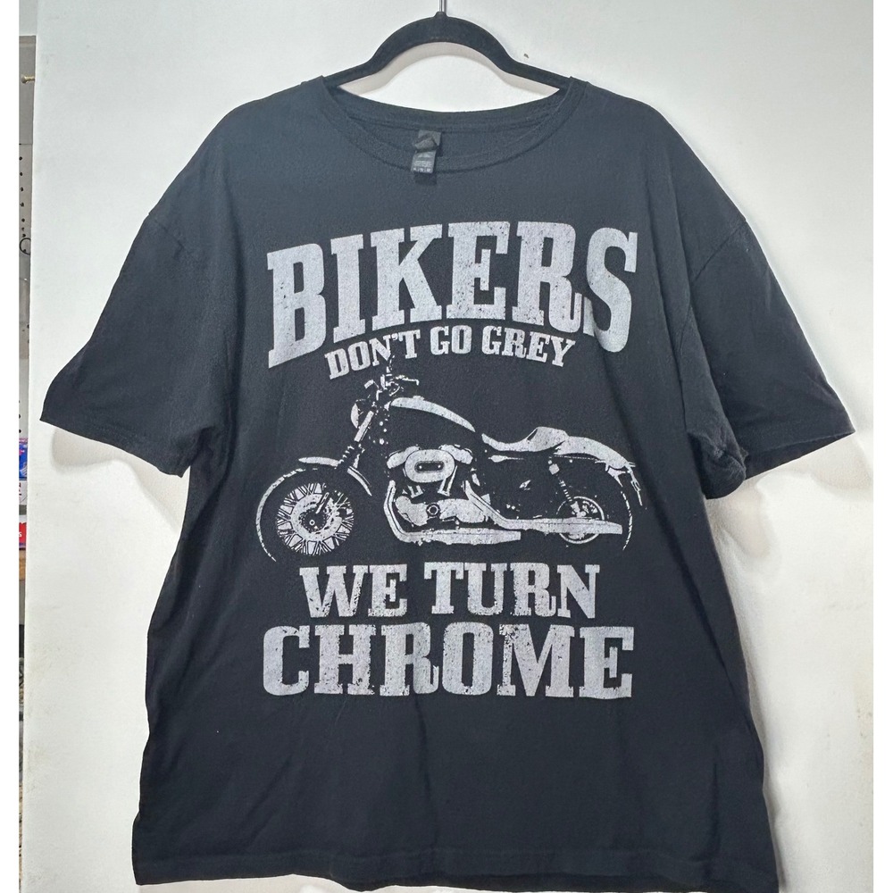 Mens XL Black Bikers Dont Go Grey We Turn Chrome Motorcycle Graphic T-Shirt